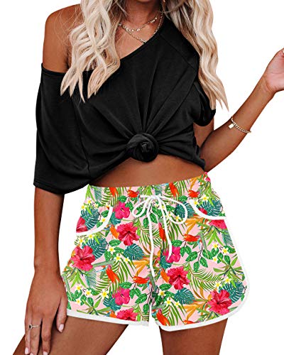 Image of For G and PL Women Summer Floral Beach Boardshorts with Pockets Swim Trunks