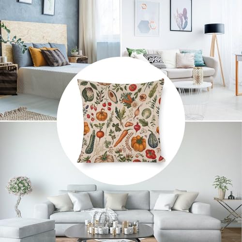 Housse de coussin imprimée légumes grand format carré coton lavable