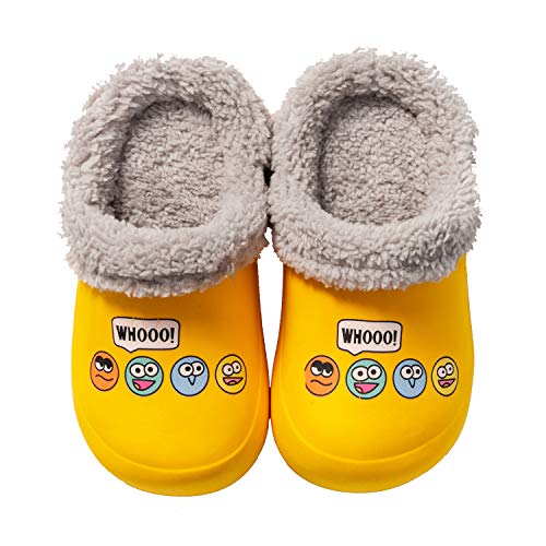 Cerythrina Kids Girls Boys Lining Clogs Shoes Garden Shoes Cartoon Comfort Faux Fur Lined House Bedroom Slippers Lightweight Winter Warm Slip On Yarn Clog Non-Slip Waterproof Slippers Yellow 20 #TOP8