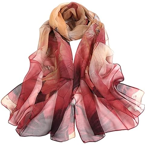 FAIRYGATE Chiffon Schal aus 100% reiner Seide Georgette Blumenmuster Damenschal Wickeltuch handbemalt Seidenschal handgefertigt One size 38006 Cover