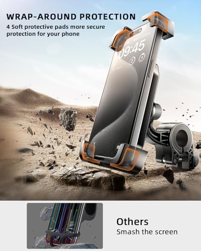 Image of Delobon Motorcycle Phone Mount, Bike Phone Holder for 4.7-6.8 Inch Phones, One Hand Operation, for iPhone 15 14 13 12 Pro Max, Galaxy S24 S23 S22, ATV Scooter Accessory