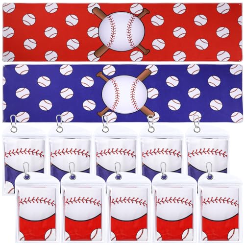Tudomro 12 Pack Baseball Cooling Towels, 40''x12'' Baseball Breathable Chilly Towel with Bags, Sports Towels Ice Towel Microfiber Baseball Towel for Baseball Team Gift Sport Party Favors(Red and Blue)