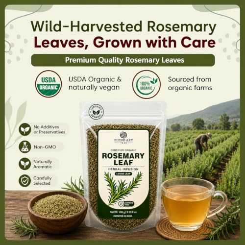 Image of Rosemary Leaves Organic 100g Loose Leaf Pure Dried Rosemary for Hair Growth, Brain Health,Memory & Digestion Rosemary Dry Leaves Reduce Dandruff & Seasoning Food Antioxidant Herbal Infusion 100+ Cups