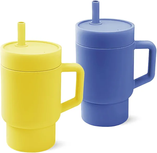 DLOCCOLD Silicone Straw Cup, Adorable Miniature Tumbler with Spill Proof Straw Handle, Tumbler Cup, 10oz, Easy to Clean