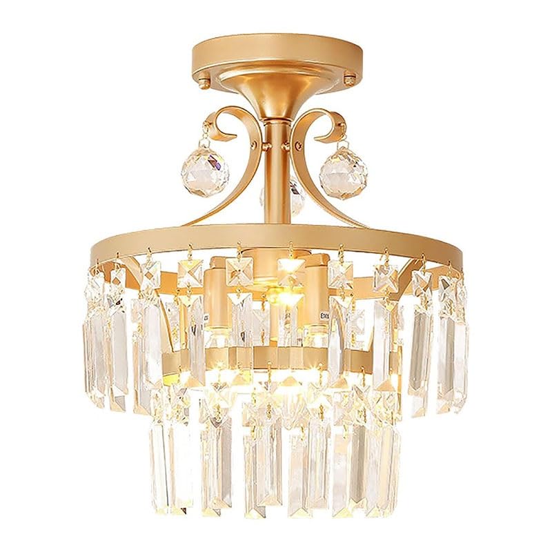 Plafonnier en cristal de luxe avec structure dorée E14 pour chambre élégante