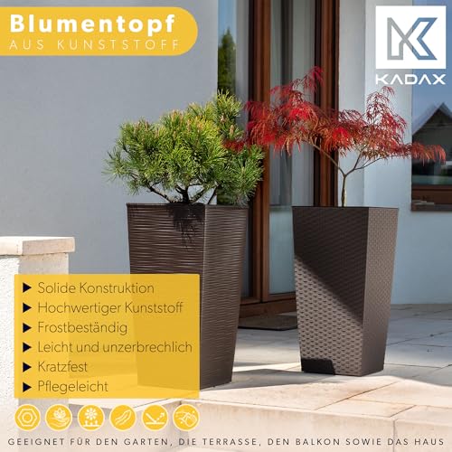 KADAX Pflanzkübel mit Innentopf, Höhe 68cm, Mokka Rattan – Wetterfester Blumentopf für Innen & Außen, ideal für Garten, Balkon & Terrasse… – Ansicht 2