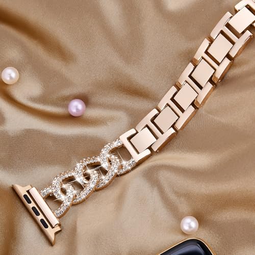 Image of VISOOM Bracelet Compatible for Series 11 /10 /9 /8 /se Apple Watch Band 46 /45 /44 /42 /41 /40 /38mm Series 7 /SE Women Dressy Luxury Wristband Jewelry Metal Watch Strap for iWatch Series 6 /5 /4 /3 /2 /1