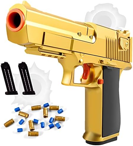 Look Real Toy Gun with Ejecting Soft Bullets,Pistol Toys Foam Blaster Realistic Model Gun Soft Bullet Play Gun with Ejection Shell Bullets for Kids Age 6 7 8 9 12(Gold)