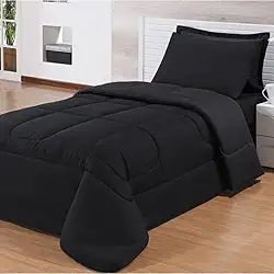 Edredom Solteiro Para Cama Box Dupla Face Com Fronhas 3 Peças (Preto/Preto)