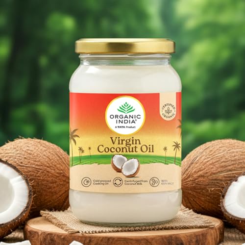 Image of A TATA Product - Organic India Virgin Coconut Oil 500ml, Certified Organic, Lab Tested on 600+ Parameters, Cold Pressed, Extracted from Organically Grown Coconuts, Multipurpose Coconut Oil
