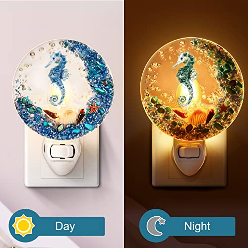 Image of Hortsun Plug in Seashell Night Light Ocean Sea Animal Decorative Night Light Plug in Beach Lamps Vintage Ocean Lamps for Adult for Home Bedroom Living Room Bathroom Wall(Sea Horse)
