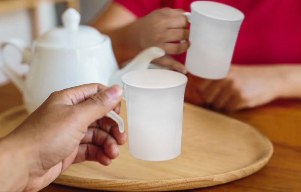 " OCCASIONS " 40 Mugs Pack, Heavyweight Disposable Wedding Party Plastic 8 oz Coffee Mugs/Tea Cups/Cappuccino Cups/Espresso Cup with Handles (8 oz Mugs, Plain White)