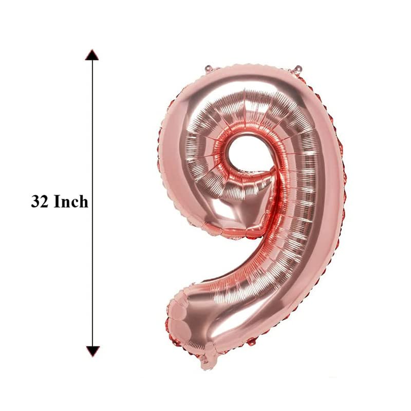Image of Bubblebells Rose Gold 32 Inches 9 Numbers Shape Large Big Foil Helium Balloons for Party Decorations in Happy Birthday Anniversary Office Items Materials Set Pack