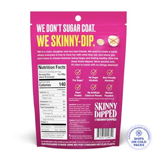 Image of SkinnyDipped Berry Bliss Yogurt Covered Almonds, Healthy Snack, Plant Protein, Gluten Free, 3.5oz Resealable Bag, Pack of 5