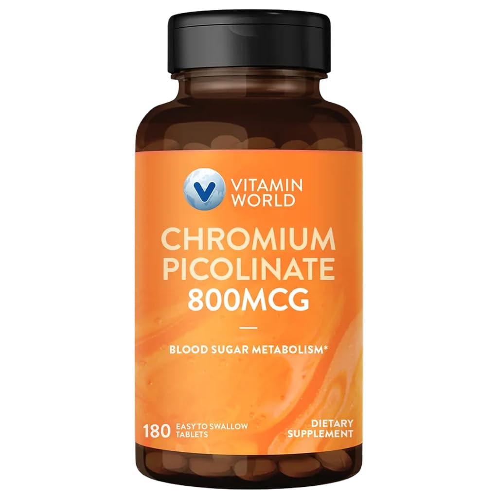 Vitamin World Chromium Picolinate, 800 mcg, 180 Tablets, 6-Month Supply