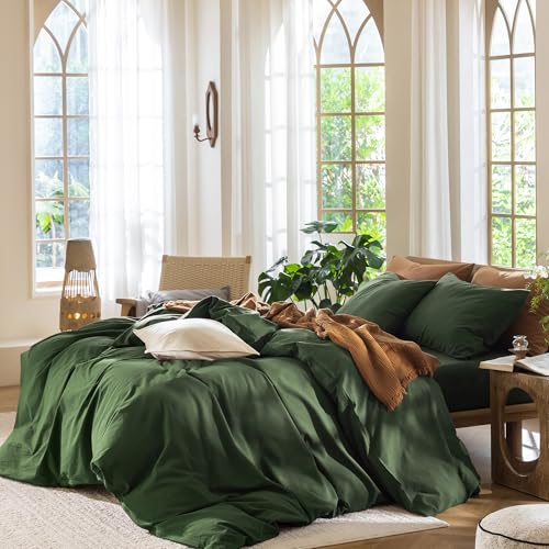 Image of MooMee Duvet Cover Set 100% Washed Cotton Linen Like Super King | Relaxed Linen-like Texture. Soft, Breathable & Long-lasting Comfort. Lightweight. Hidden Zipper with 8 Interior Corner Ties