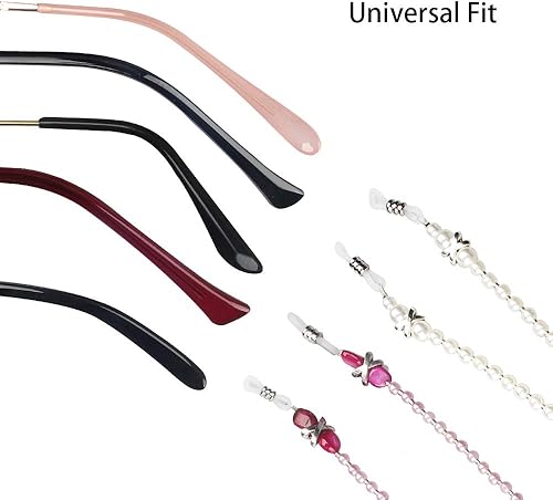 Miniatura 3 de Tomorotec Paquete de 2 Correa de soporte para lentes de perla, retenedor de gafas, collar de cadena con cuentas rosas de alta calidad, cordón para