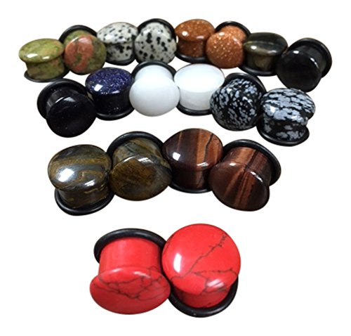 Lobal Domination -All 10 Pair- Stone Plugs Organic Single Flare With O-Rings Ear Gauges Body Jewelry (Lot 2) (2G (6Mm)) #TOP1