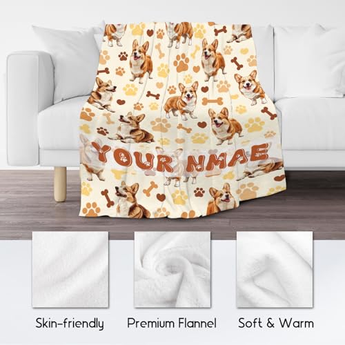 Custom Corgi Blanket with Girls Boys, 50x60 Inches Blanket with Dogs on it, Cozy Soft Throw Gifts for Dog Lovers, Cute Flannel Throw Blankets for Bed Travel