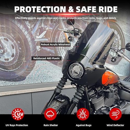 Image of FATECIM Motorcycle 5.75 inch Headlight Fairing with 15 inch Smoke Windshield Windscreen & 35-41mm Mounting Hardware For Harley 86-15 Sportster 1200 Iron 883 XL883N Sportster 1100
