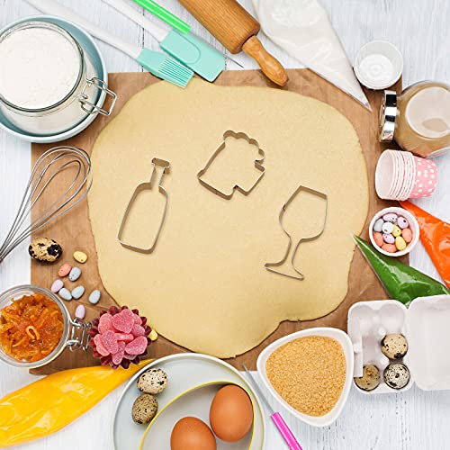 8 Pieces Wine Cookie Cutters Set With Beer Glass, Champagne Glass, Wine Glass, Margarita Glass, Beverage Glass, Wine Bottle Stainless Steel Fondant Biscuit Cutters And 6 Pieces Sugar Stirring Pins #TOP4
