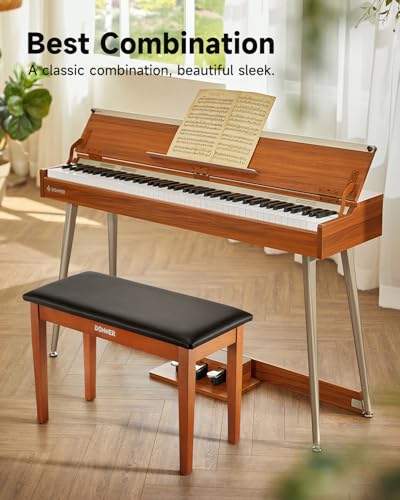 image for Donner Duet Piano Bench with Storage, Solid Wooden Keyboard Bench Pian