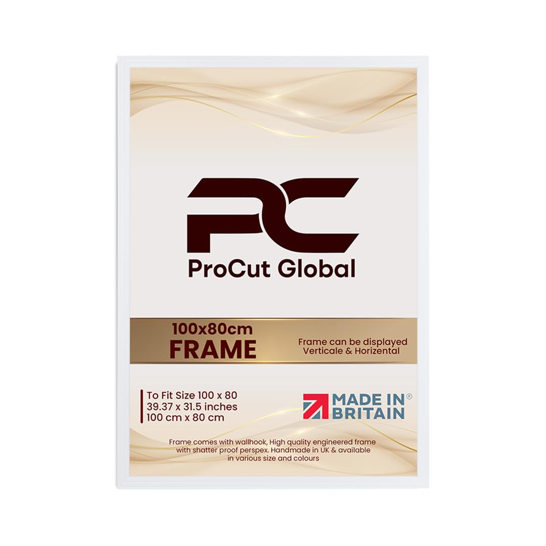 Procut Global 100x80CM White Picture Frames - Classic Wooden Photo Frame with Shatterproof Perspex for Wall or Tabletop - Perfect for Posters, Certificates & Prints - Sizes & Colors Available — image 1