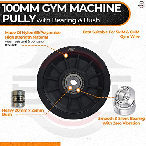 Image of B Fit ABS Plastic Gym Pulley with inbuilt Bearing and Bush- Heavy Duty Wheel Cable Gym Fitness Equipment Replacement 4 Pcs (100 MM-4 Pcs) | Gym Machine Attachment