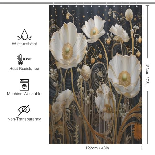 Rideau de douche anti-moisissure polyester fleur 122x183cm évite le sol mouillé