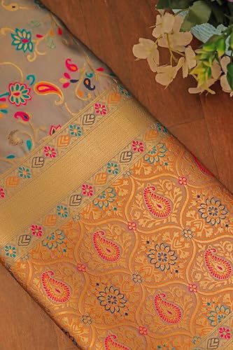 Image of DEVANGI Women's Woven Banarasi Silk Dupatta /Chunni For Women, Floral Print 1 Meter Wide and 2.3 Meter Length Printed Designer Dupatta /Chunni For Girls