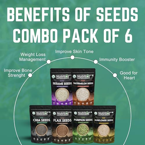 Image of Nutritoz Raw Seeds Combo Pack Of 6 (50g Each) | Weight Loss with Omega-3 Fiber Rich Chia Brown Flax Pumpkin Sunflower Watermelon Sesame (6 X 50 g)