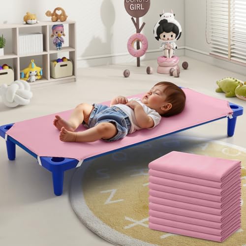 Image of Horbaunal 10 Pack Pink Cot Sheets for Daycare, 23 inch x 51 inch | Daycare Cot Sheets, Microfiber Fitted Cot Cover, for Preschool Kids Nap Time, Daycare Essentials