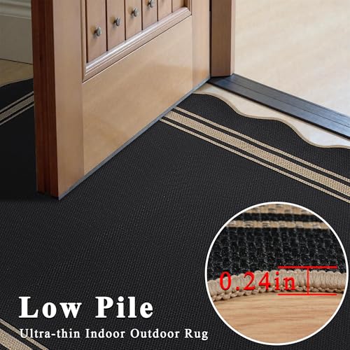 Image of Scalloped Easy Jute 3x5 Outdoor Rug Washable Non Slip Rug for Entryway Indoor Outdoor Farmhouse Neutral Scalloped Carpet for Backyard Patio Proch Living Room