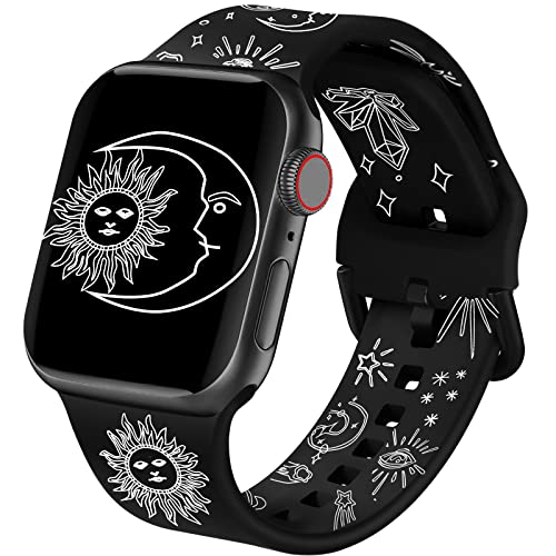 Image of Acestar Double Sided Band Compatible with Apple Watch Smartwatch Bands 38mm 40mm 41mm /42mm(Series 11 10), Cute Soft Silicone Replacement for iWatch Series 11 10 9 8 7 6 5 4 3 2 1 SE, Black Vintage Sun Moon