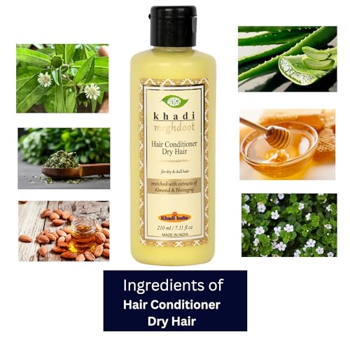Image of Khadi Meghdoot Hair Conditioner for Dry and Dull Hair - Enriched with Almond and Bhringraj Natural Herbal Formula for Soft, Smooth, and Healthy Hair 210ml(Pack of 2)