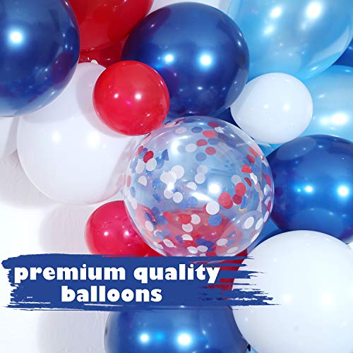 Navy Blue Red White Balloon Garland Kit,139 Pack Navy Red White Confetti Balloon For Boy Blue Birthday Baseball Nautical Theme Party American Flag Party Election Party July 4Th Decorations #TOP1