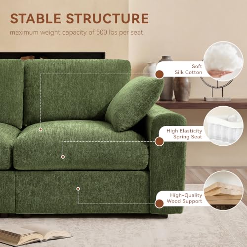 Image of Ihanherry Oversized Cloud Sectional Couches for Living Room, Modular Sectional Sofa with Wide Deep Seat, Coner Couch with Throw Pillow and Storage Ottoman, Green