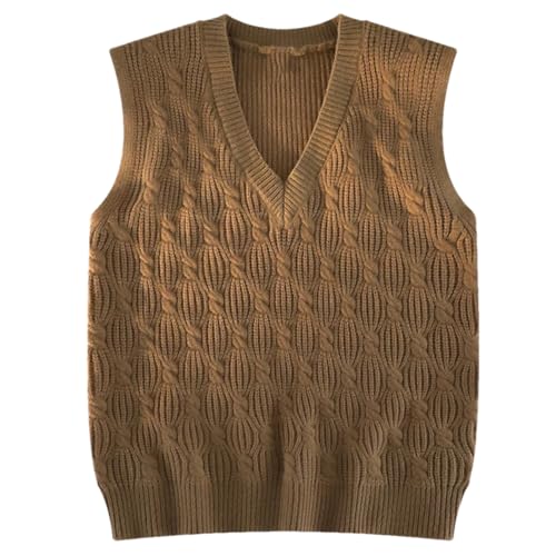 Men's Cable Knit Sweater Vest Solid Color Pullover V-Neck Casual Sleeveless Waistcoat
