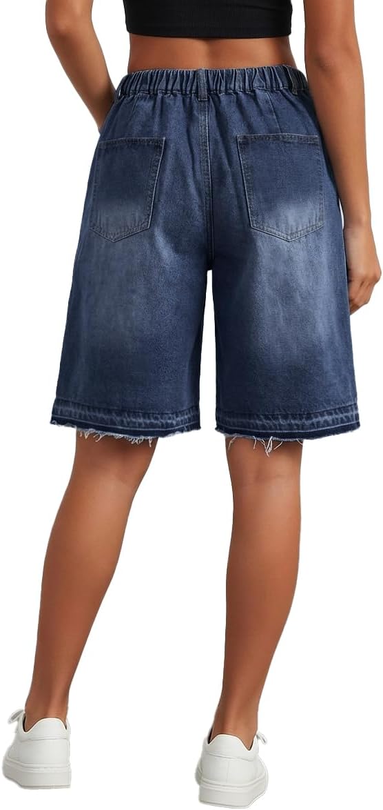 SOFIA'S CHOICE Women Plus Size Denim Jean Shorts Jorts High Waisted Baggy Bermuda Shorts