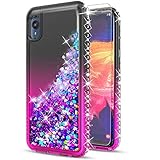 STARSHOP Compatible with Moto E6 Phone Case, [NOT FIT Moto G6/E5/E2/E4] with [Tempered Glass Protector Included] Liquid Floating Glitter Quicksand Bling with Spot Diamond Cover -Black/Pink