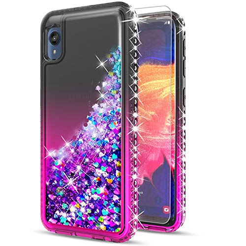 STARSHOP Compatible with Moto E6 Phone Case, [NOT FIT Moto G6/E5/E2/E4] with [Tempered Glass Protector Included] Liquid Floating Glitter Quicksand Bling with Spot Diamond Cover -Black/Pink