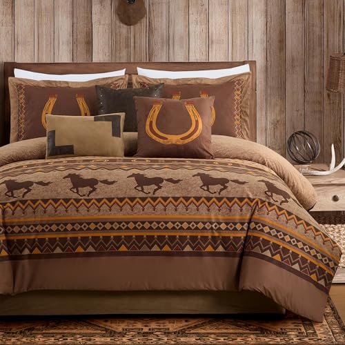 Image of Chezmoi Collection Sedona 7-Piece Southwestern Wild Horses Microsuede Bedding Comforter Set, Extra Wide King, Brown