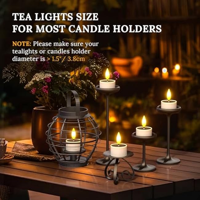 SoulBay Solar Tea Lights Outdoor Waterproof, 12 pcs 1.5 D x 2.1 Reusable Dusk to Dawn Flickering Small LED Tealight Candles, Flameless Votive Candle for Lanterns Patio Garden Camping D¨¦cor