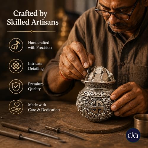 Image of Silver Plated Kalash Khazana - 4.5 Inch Auspicious Akshaya Patra for Wealth and Prosperity - Decorative Spiritual Pot Filled with Coins for Home Mandir and Office - Ideal Vastu Gift