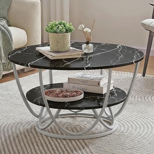 Image of Round Storage Coffee Table Contemporary Coffee Table for Living Room Wood Top with Metal Frame (O Gry Black)