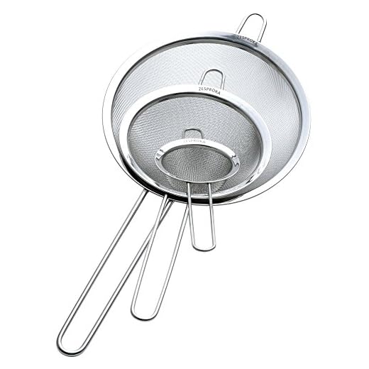 Zesproka ZP129 Set of 3 Stainless Steel Fine Mesh Strainers for Kitchen, 3.26", 5.78", 7.75", Silver