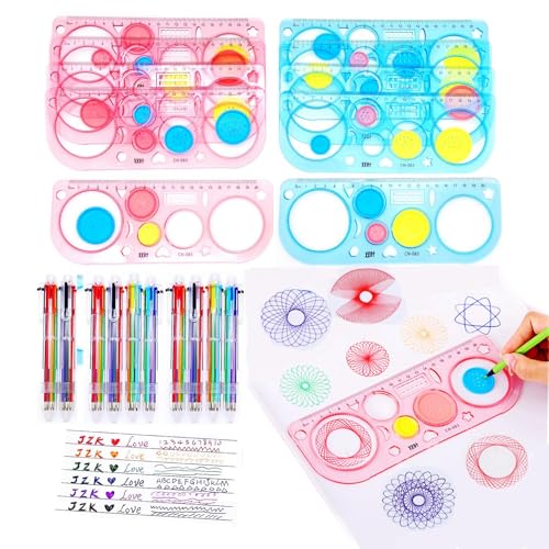 CCHAMP 10x Spirograph-Lineale + 10x mehrfarbige Kugelschreiber, Spirograph-Zeichenset, Partytütenfüller Partygeschenke für Kindergeburtstage, Schreibwarengeschenke, Klassenbelohnungen