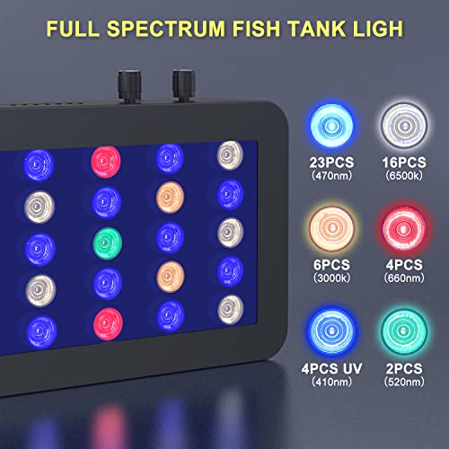 Phlizon 165W Dimmable Full Spectrum Aquarium Led Light Fish Tank Led Reef Decoration Light For Saltwater Freshwater Fish Coral Reef (20"X7"X2.4") #TOP2