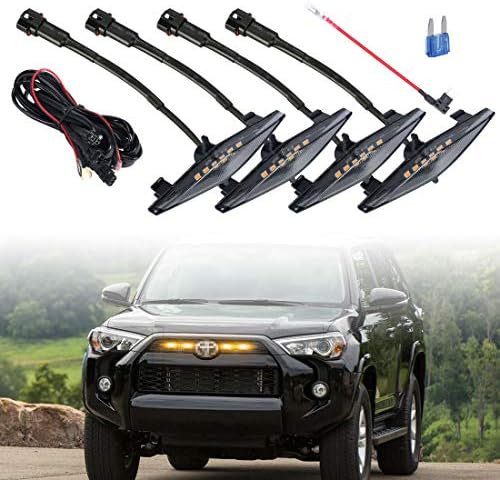 4 PCS Led Smoked Grille Lights Kits for 4Runner TRD Pro 2014-2019, Including SR5, TRD off-road, Limited, TRO Pro （Smoked shell amber lights）