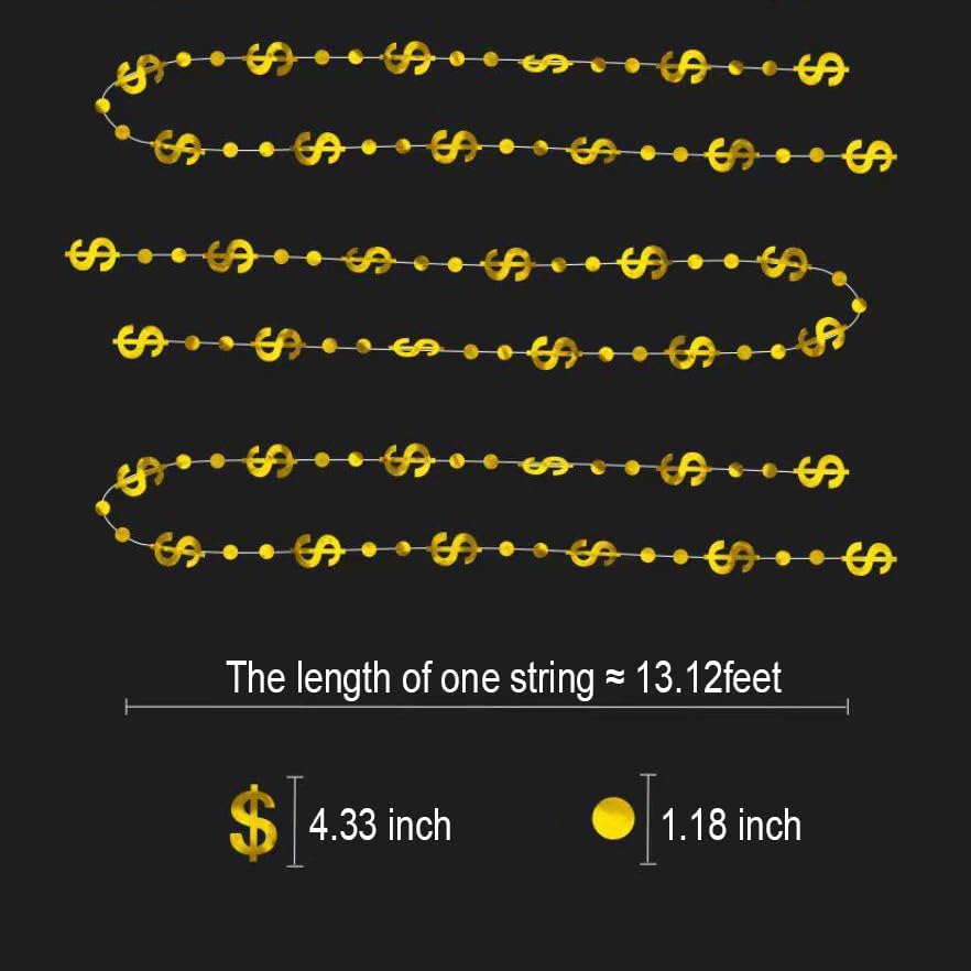 3 Pack 13 Feet Gold Dollar Sign Hanging Garland Gold $ Symbol Banner for Graduation Birthday Las Vegas Casino Night Retirement Party Decorations Dollar Photo Booth Backdrop Decoration